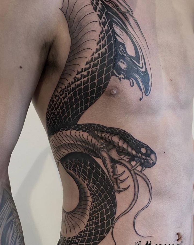 王蛇（未完）纹身图片_腰部图腾纹身图案