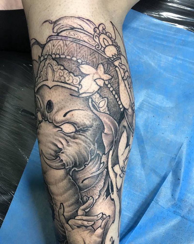 象神待续纹身图片_腿部纹身图案