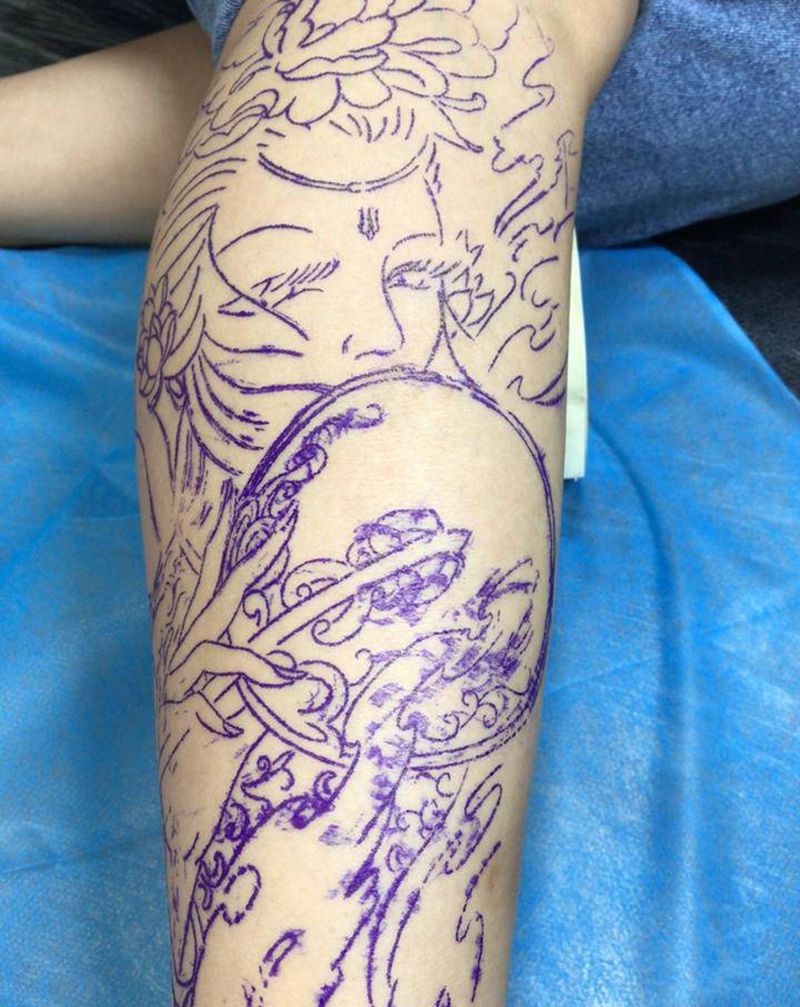 待续纹身图片_腿部纹身图案