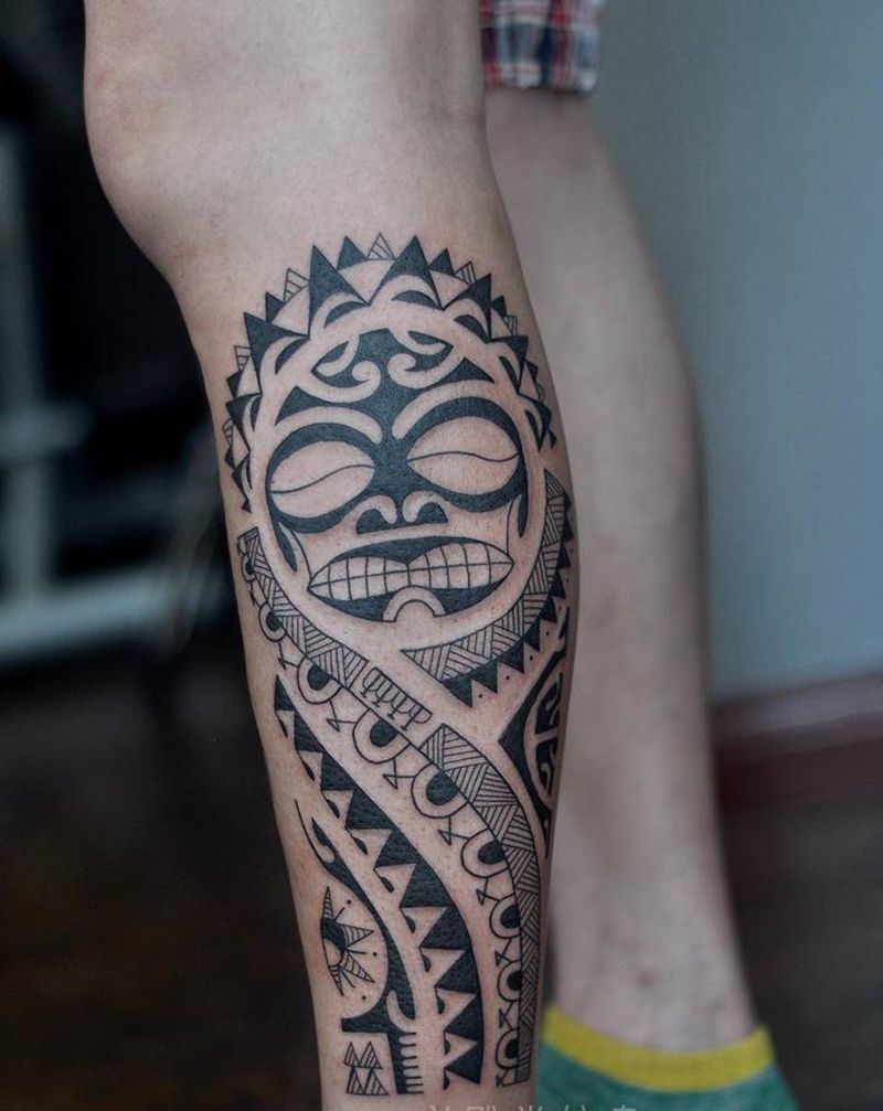 部落图腾刺青纹身图片_腿部图腾重庆纹身图案