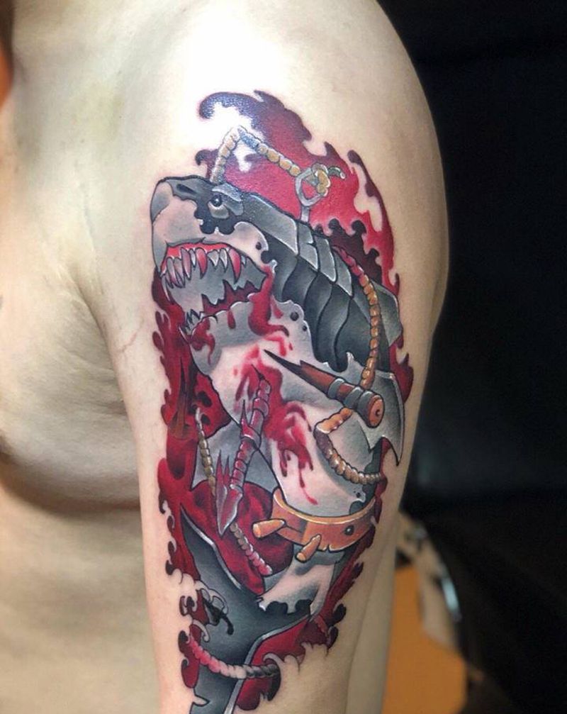 鲨鱼纹身图片_New School纹身图案