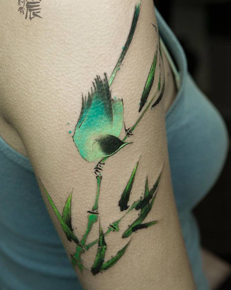 鸟儿纹身图片_手臂手部水墨水彩纹身图案