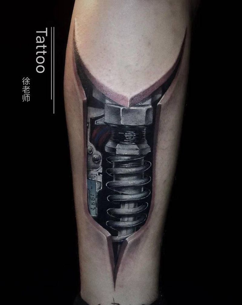 机械纹身图片_腿部欧美写实机械纹身图案