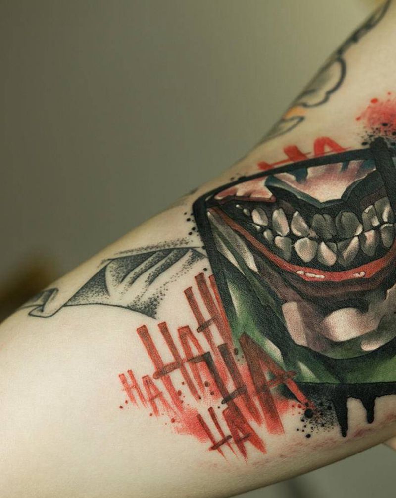 joker纹身图片_手臂手部新传统欧美写实纹身图案