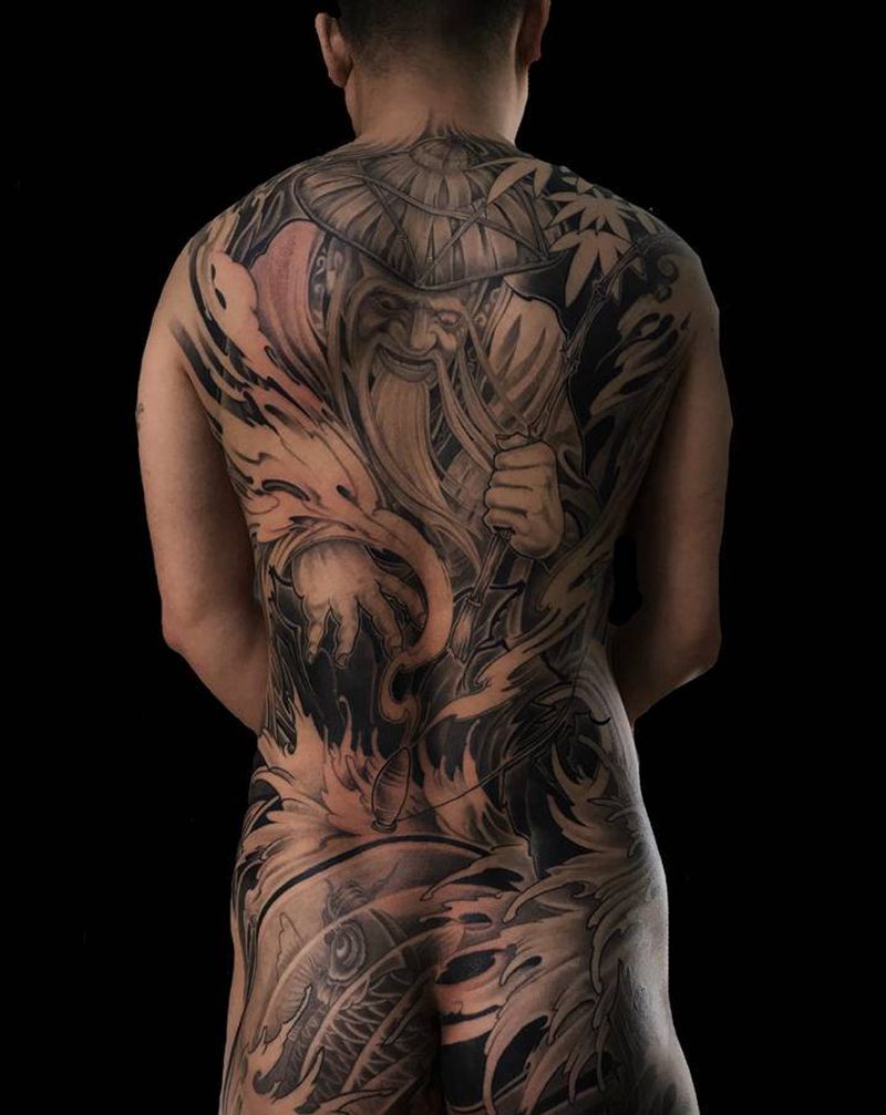姜子牙纹身图片_背部新传统纹身图案