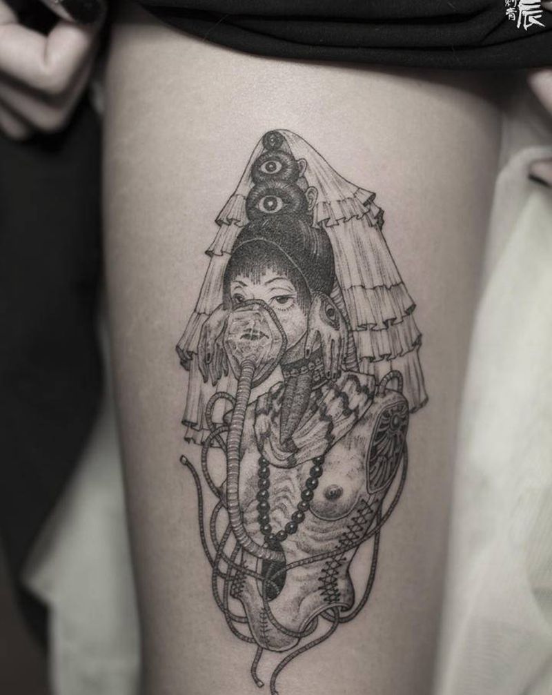 不见纹身图片_腿部脚部点刺几何纹身图案