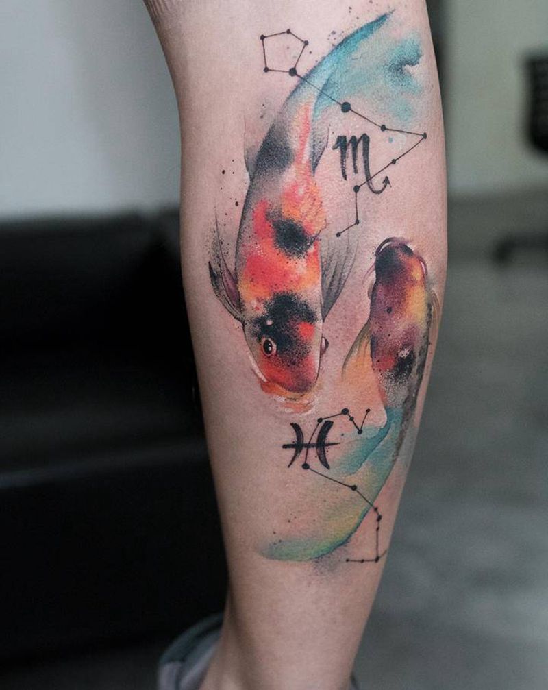 相濡以沫纹身图片_脚部腿部水彩水墨纹身图案