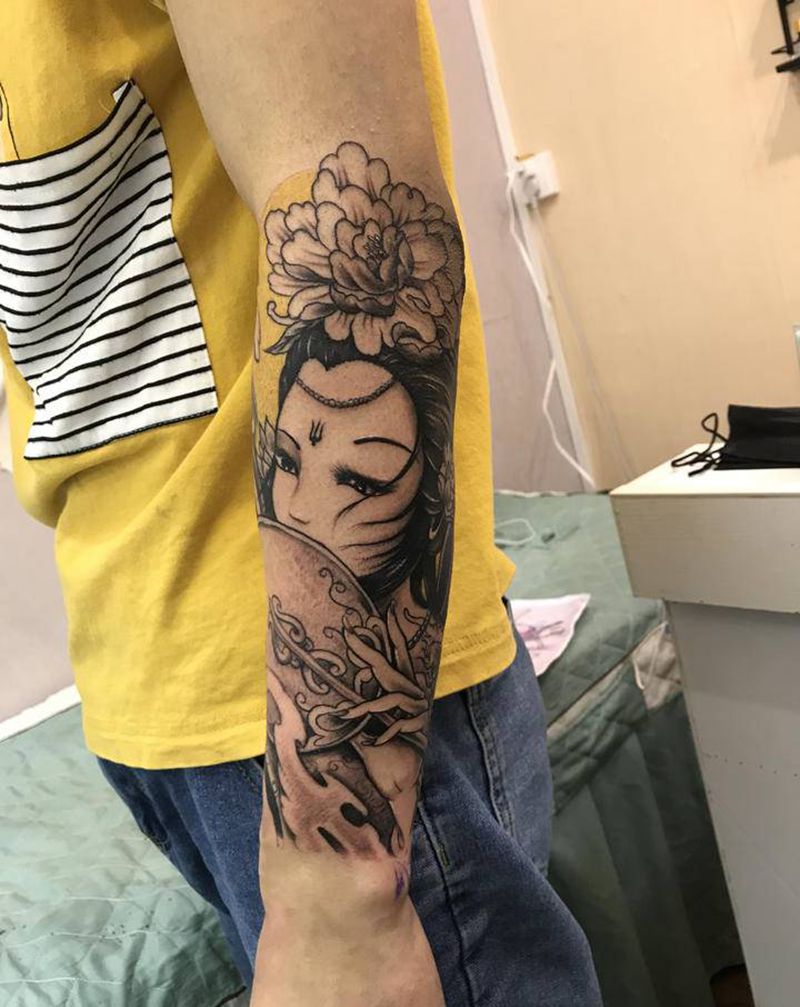 艺伎纹身图片_新传统纹身图案