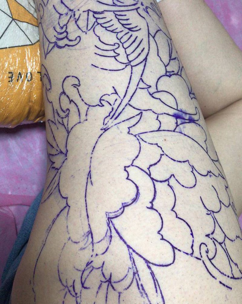 待续纹身图片_腿部新传统纹身图案