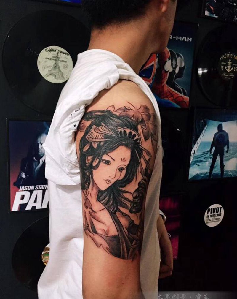 艺妓纹身图片_手臂新传统纹身图案