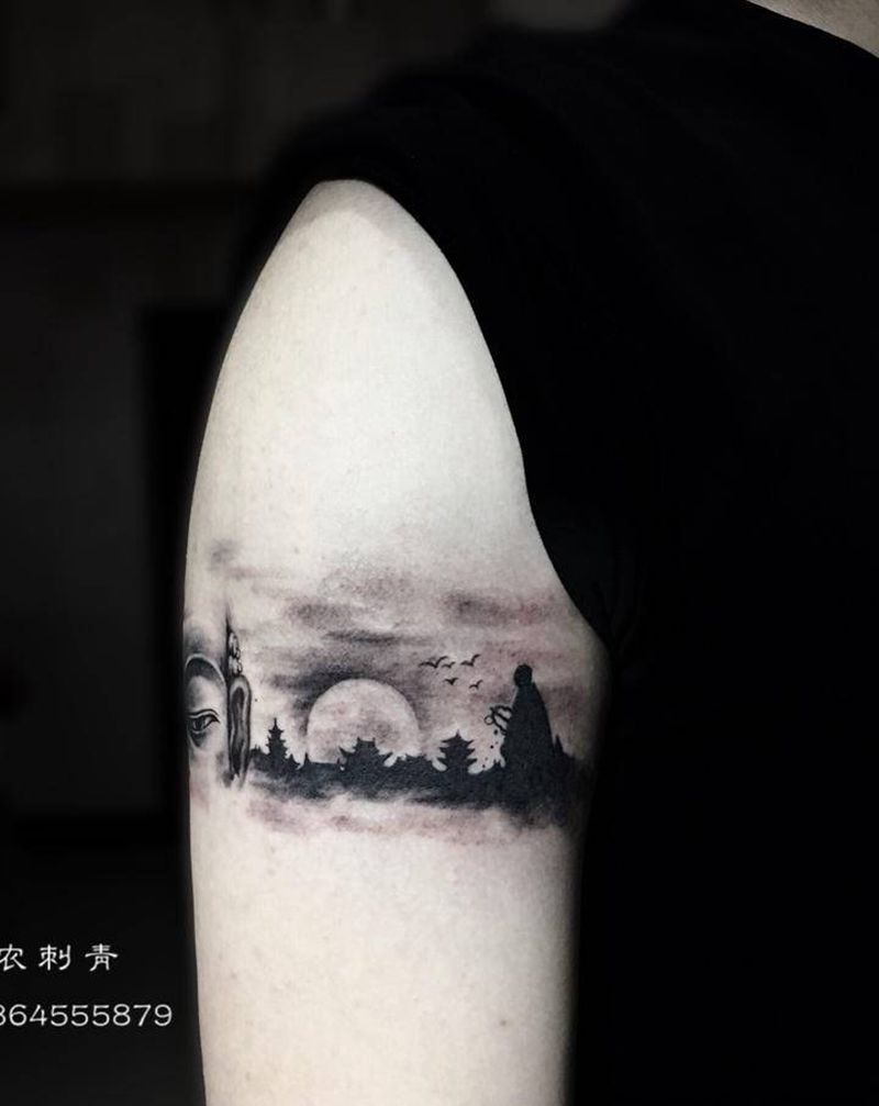 臂环纹身图片_手臂手部欧美写实新传统佛臂环纹身图案