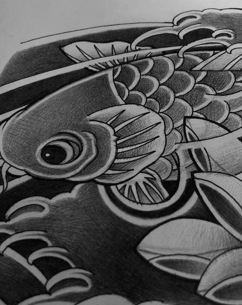 手稿纹身图片_鱼纹身图案