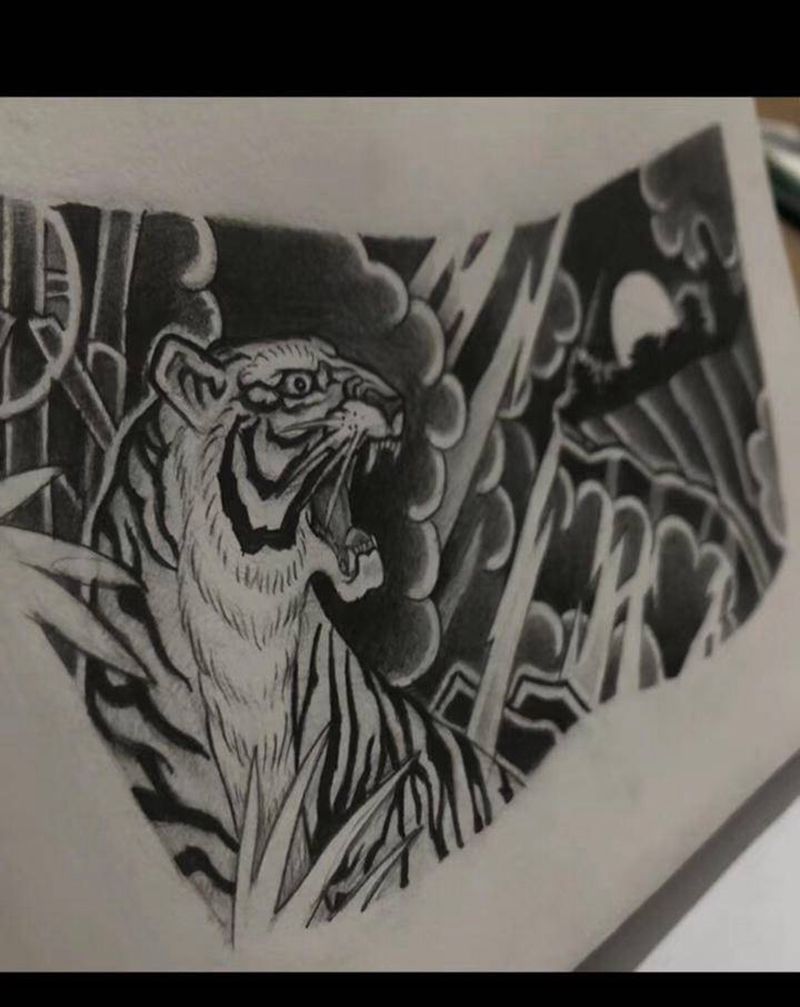 呼啸 （手稿）纹身图片_背部胸部新传统纹身图案