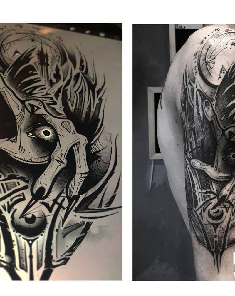 新世纪纹身图片_臀部暗黑线条纹身图案