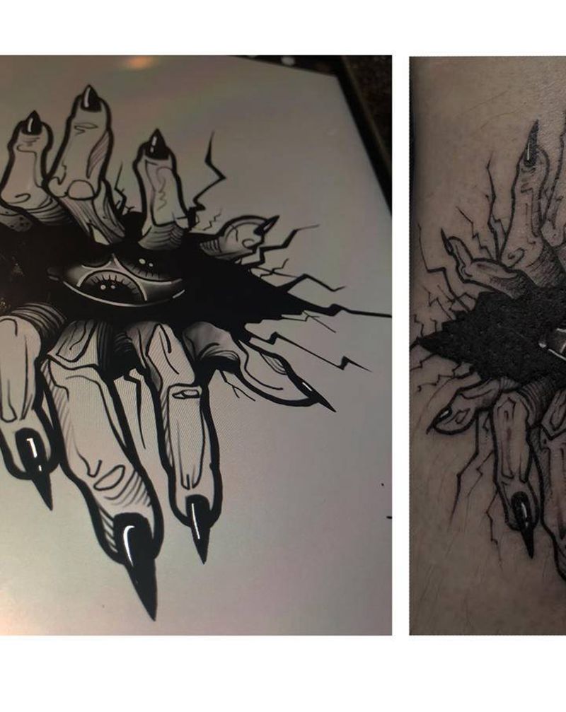 新世纪纹身图片_腿部暗黑 线条纹身图案