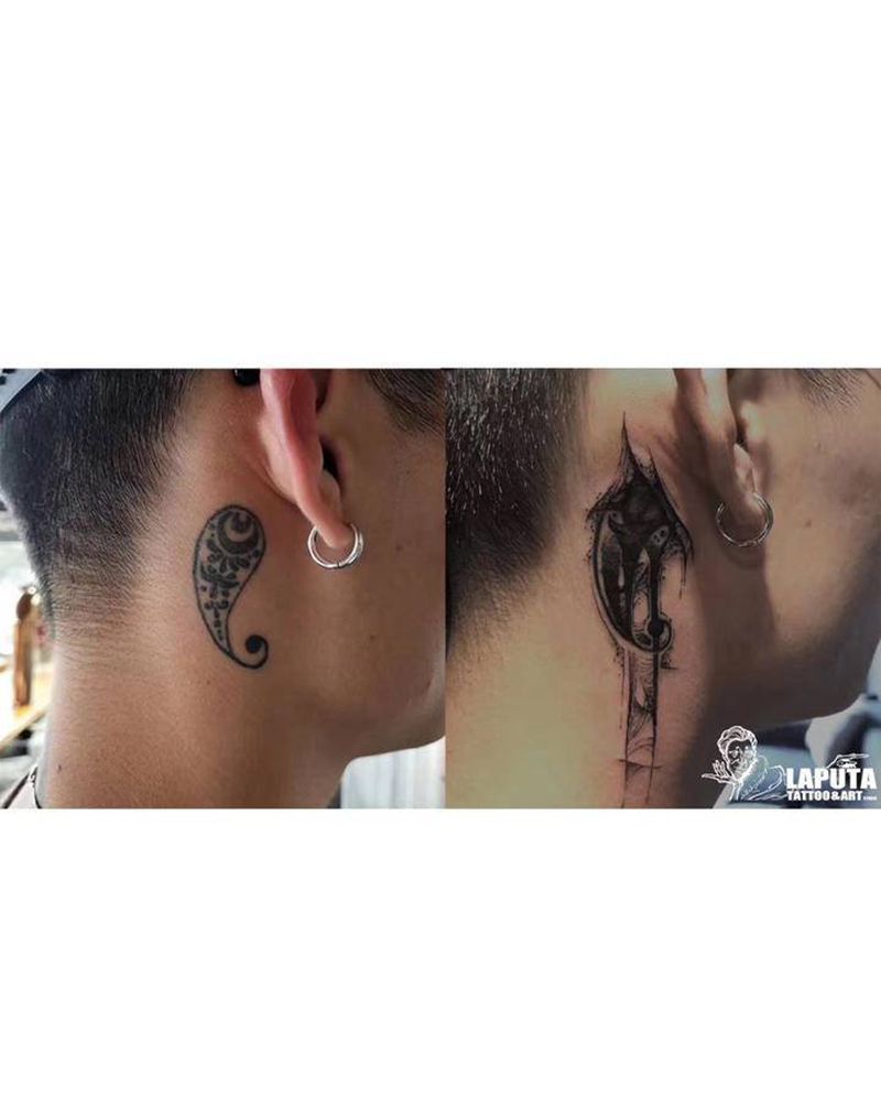 遮盖纹身图片_颈部暗黑纹身图案