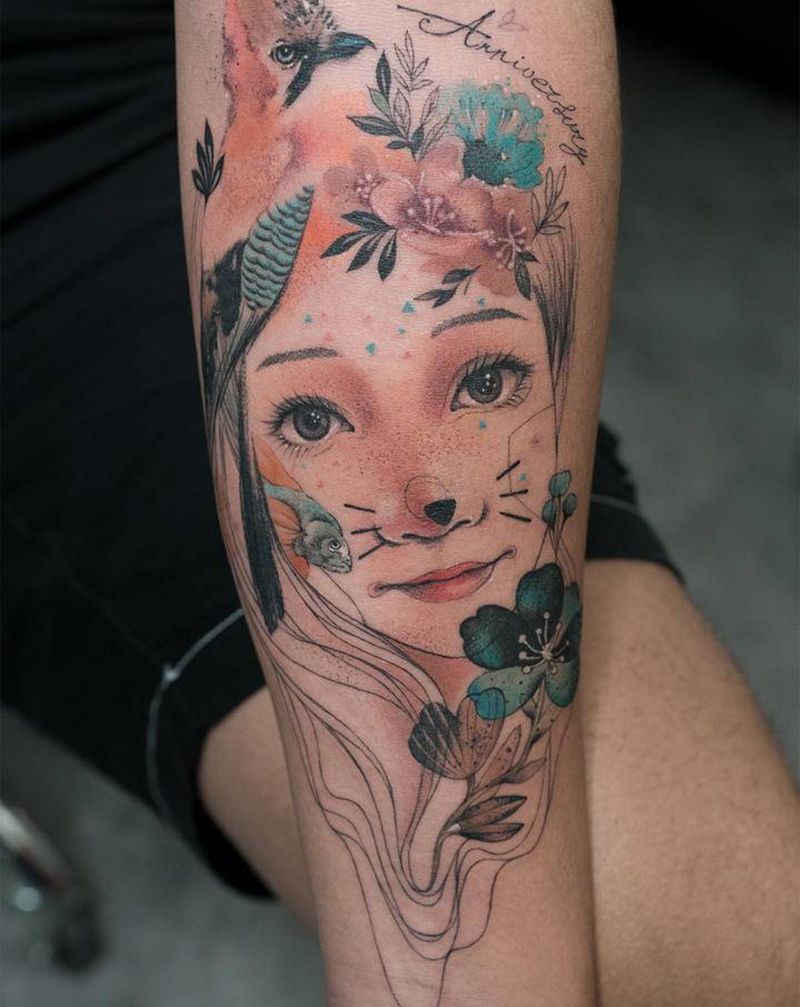 青春印记纹身图片_手臂手部新传统水彩纹身图案