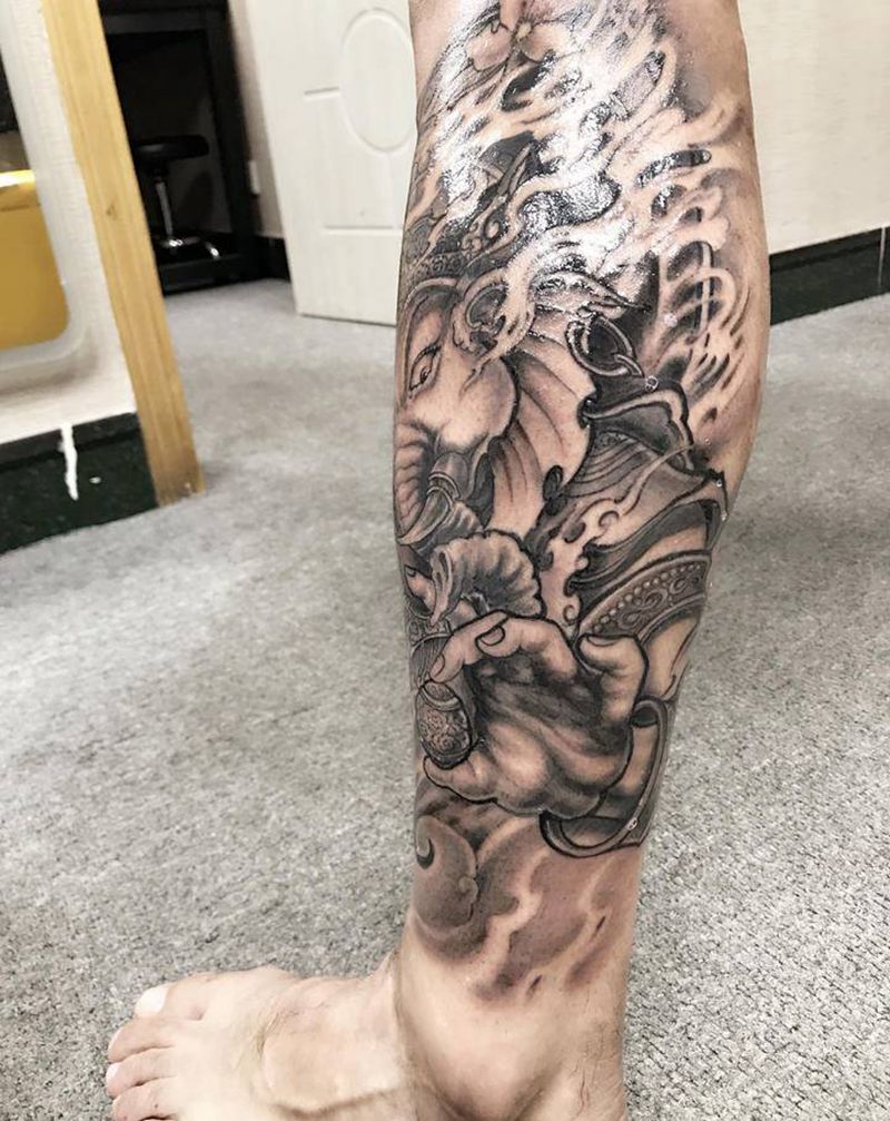 象神纹身图片_脚部新传统纹身图案