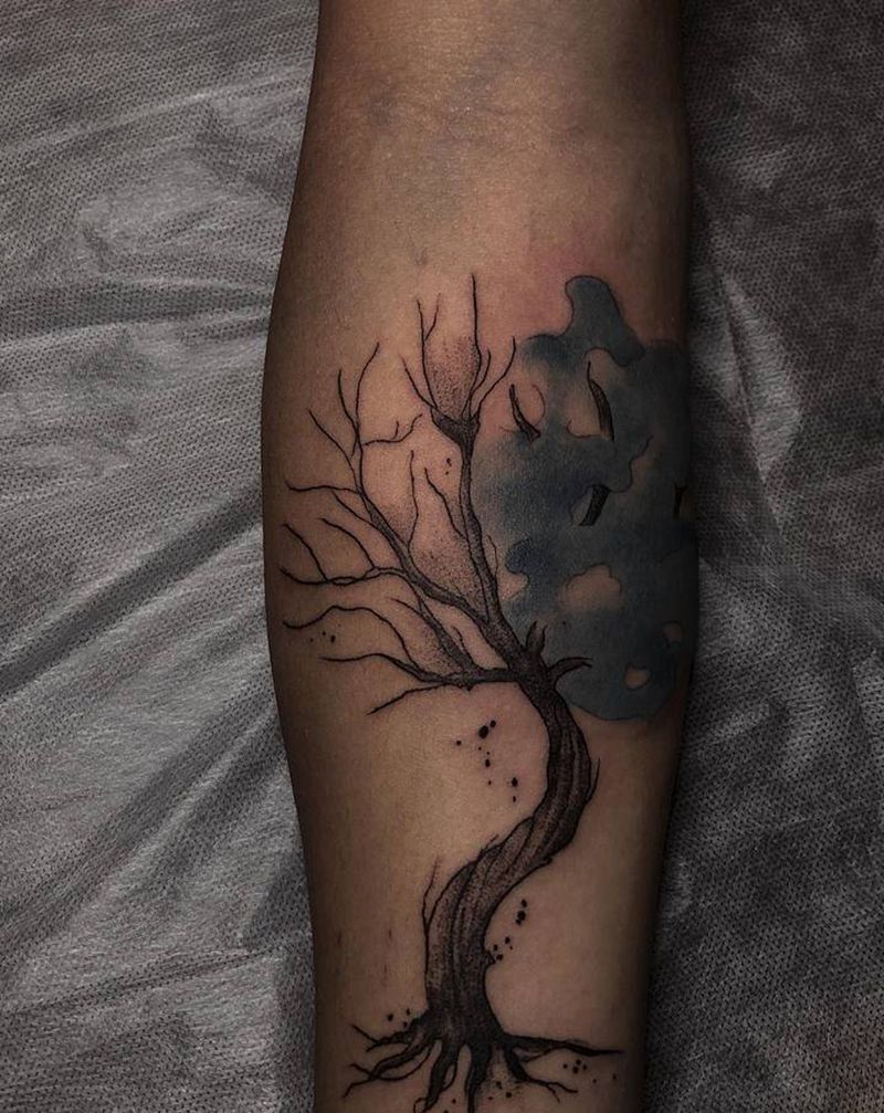 枯木纹身图片_手臂纹身图案