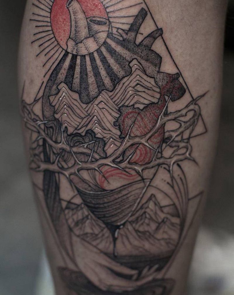 勒是雾都纹身图片_腿部脚部点刺New School纹身图案