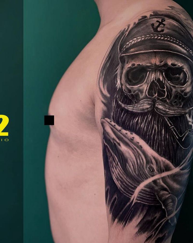 老船长修改纹身图片_点刺纹身图案