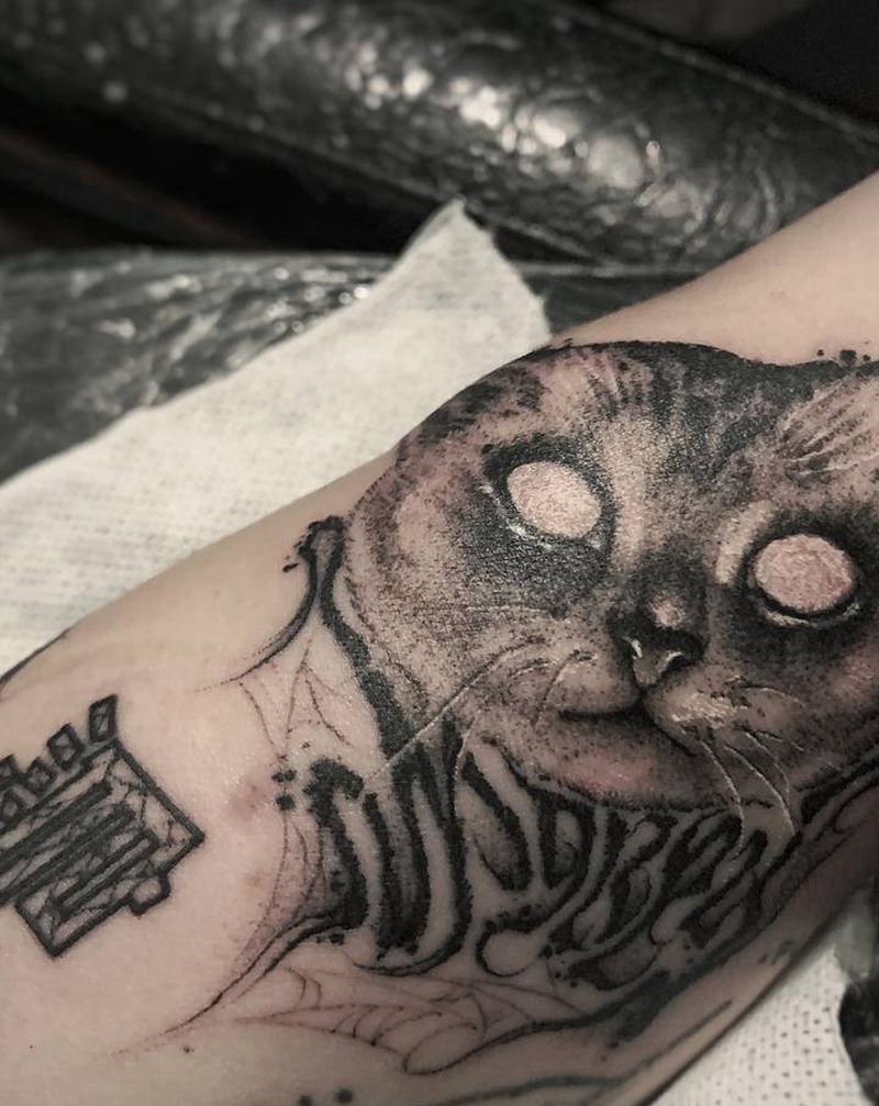 暗黑猫咪纹身图片_点刺纹身图案