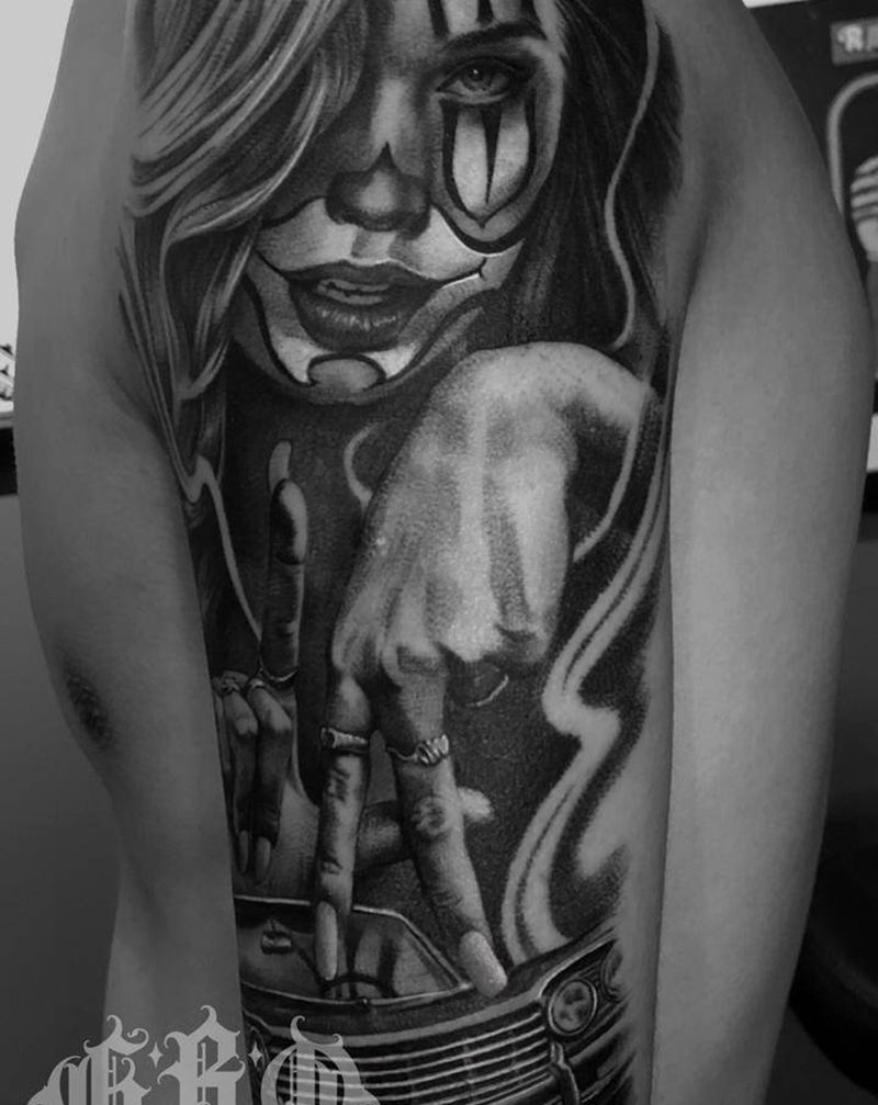 LA纹身图片_手臂腿部欧美写实西海岸奇卡诺纹身图案