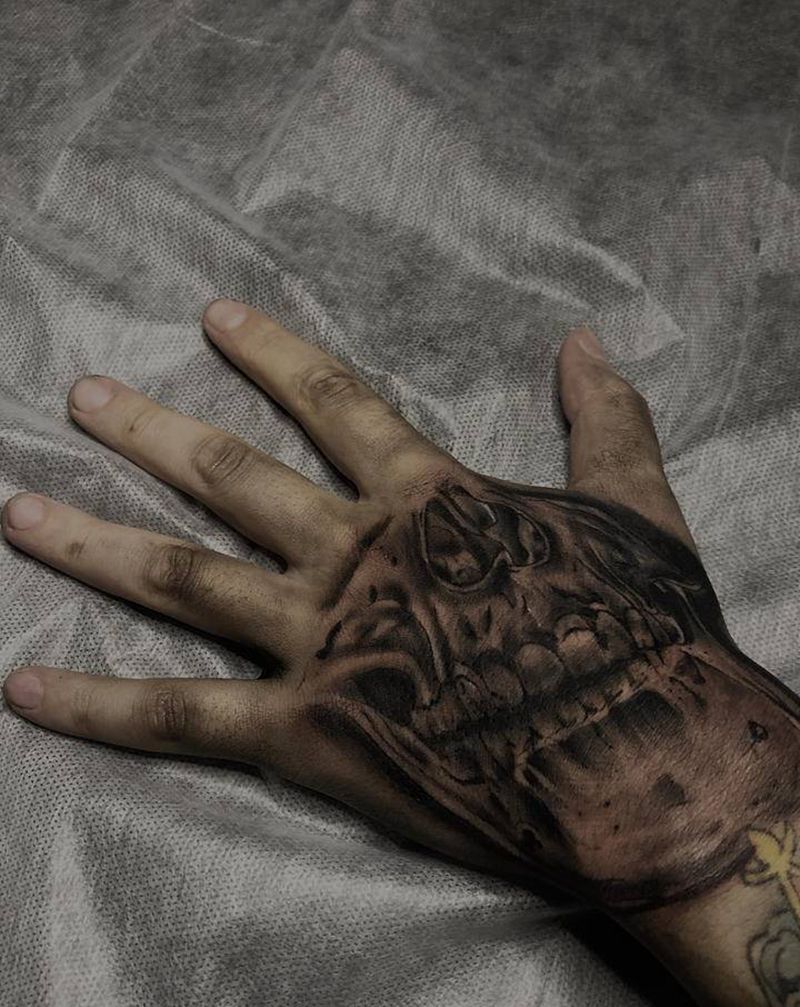 骷髅纹身图片_手部纹身图案