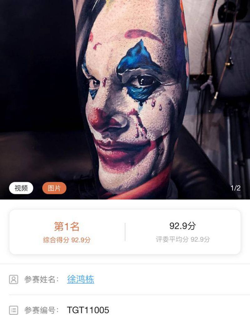小丑（The Joker）纹身图片_脚部欧美写实小丑纹身图案