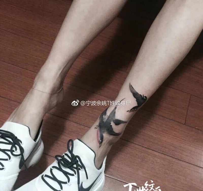 原创手绘设计/遮盖纹身图片_脚部水墨纹身图案