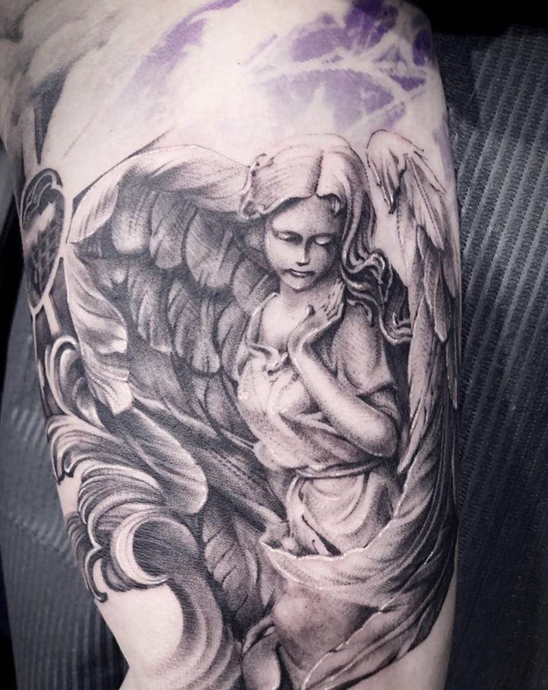 小天使纹身图片_手臂点刺纹身图案