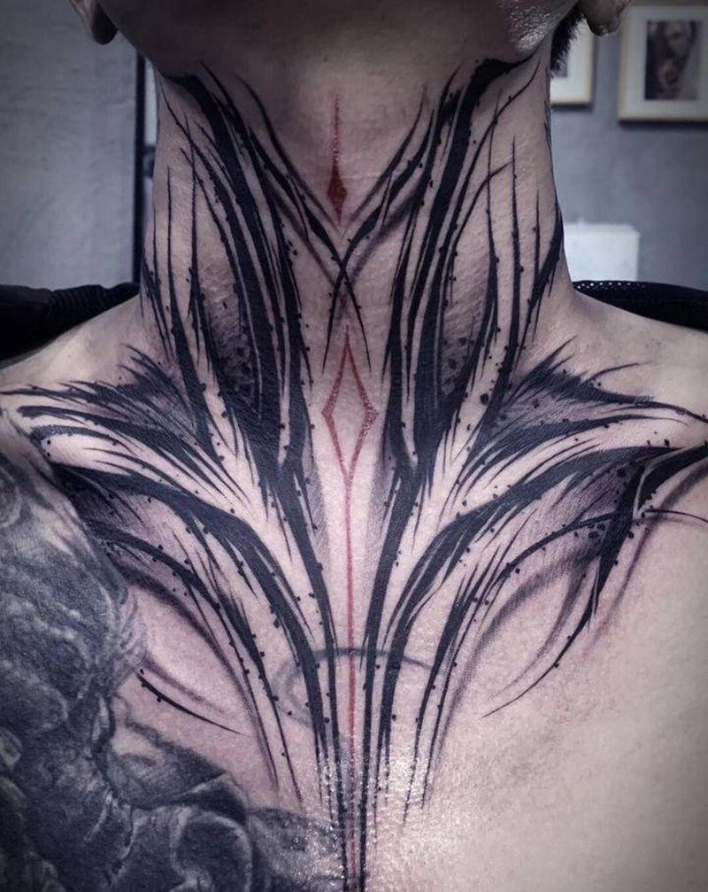 bbk纹身图片_颈部花体纹身图案