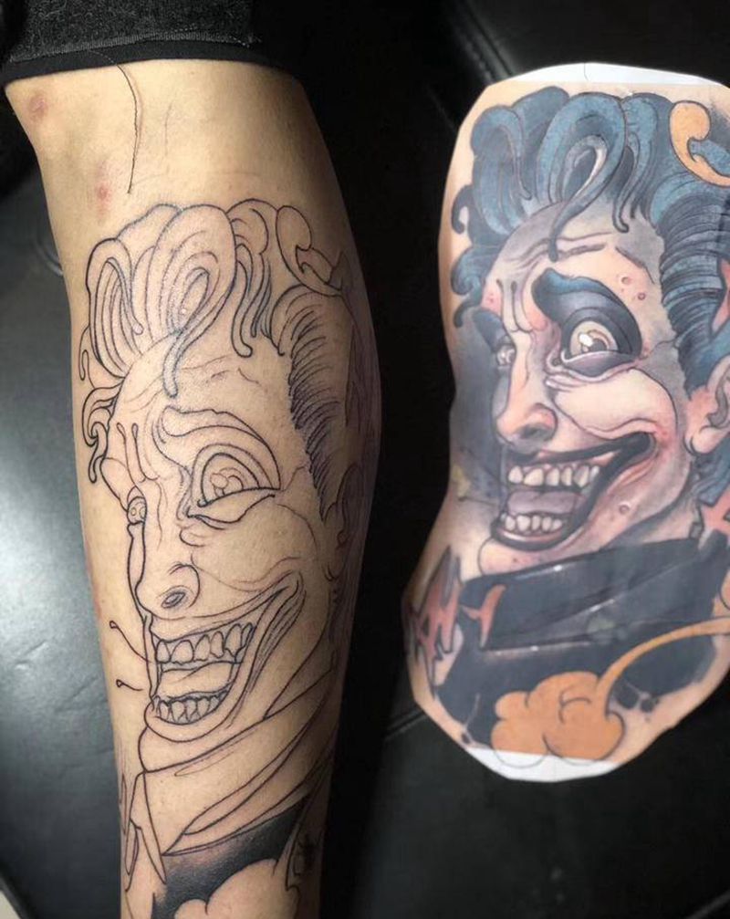 小丑纹身图片_腿部New School纹身图案