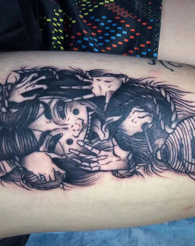 小丑女纹身图片_腿部暗黑纹身图案