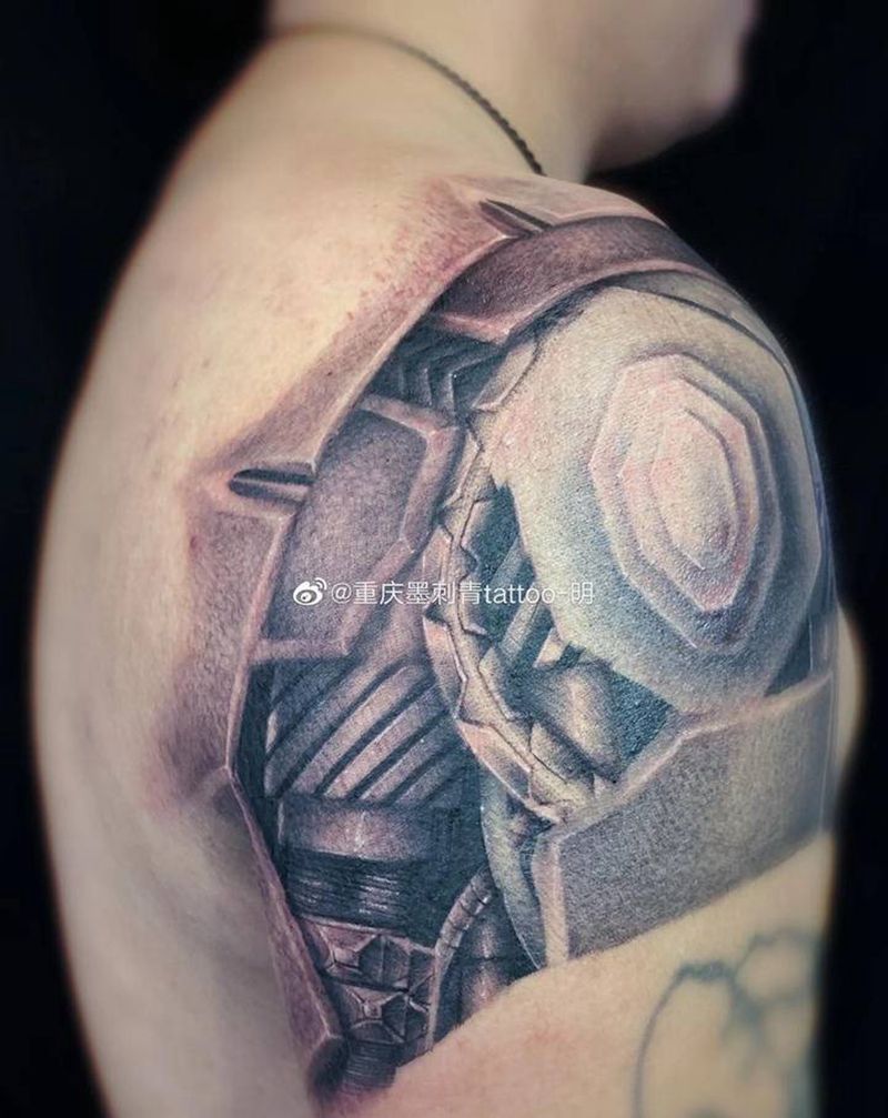 机械臂纹身图片_肩部欧美写实纹身图案