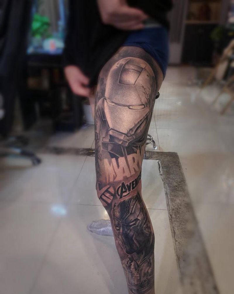 漫威腿纹身图片_腿部欧美写实纹身图案