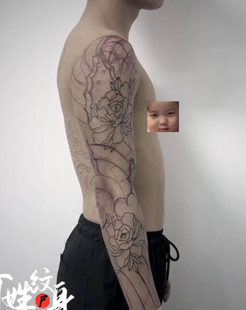 花臂初步设计/未完成纹身图片_手臂老传统纹身图案