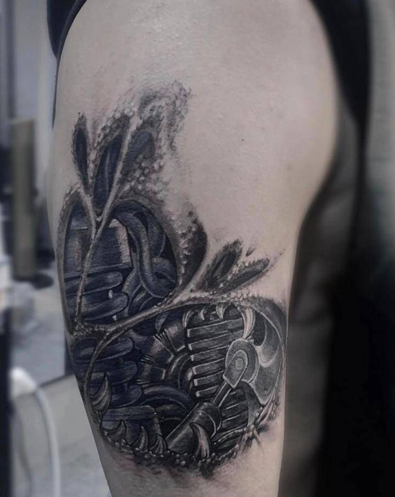 生化机械纹身图片_手臂欧美写实机械纹身图案