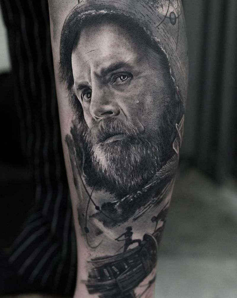 原力纹身图片_脚部腿部欧美写实水墨纹身图案