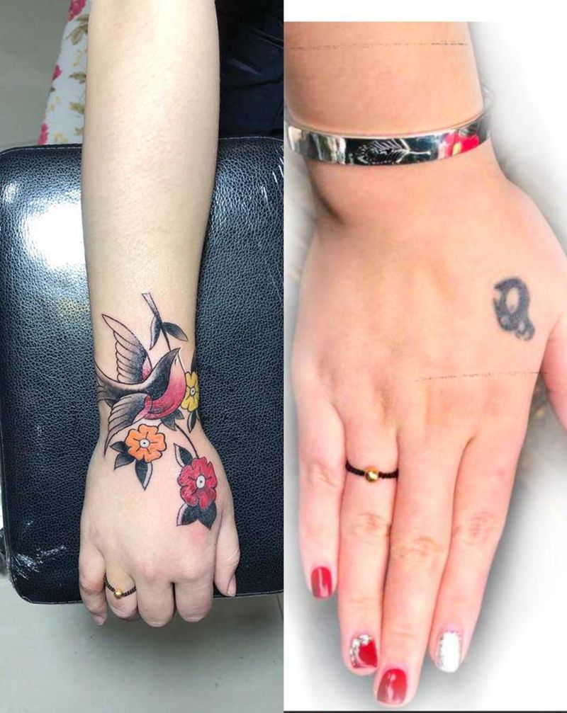 遮盖纹身图片_手部Old School纹身图案