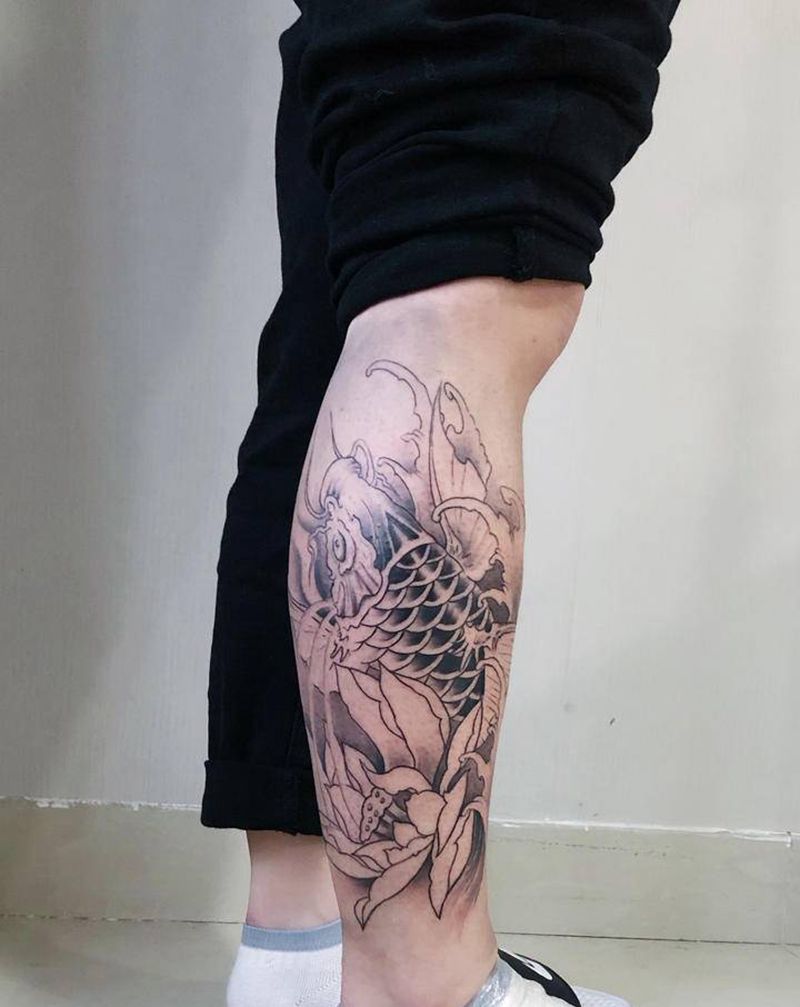 锦鲤 未完成纹身图片_手臂腿部新传统纹身图案