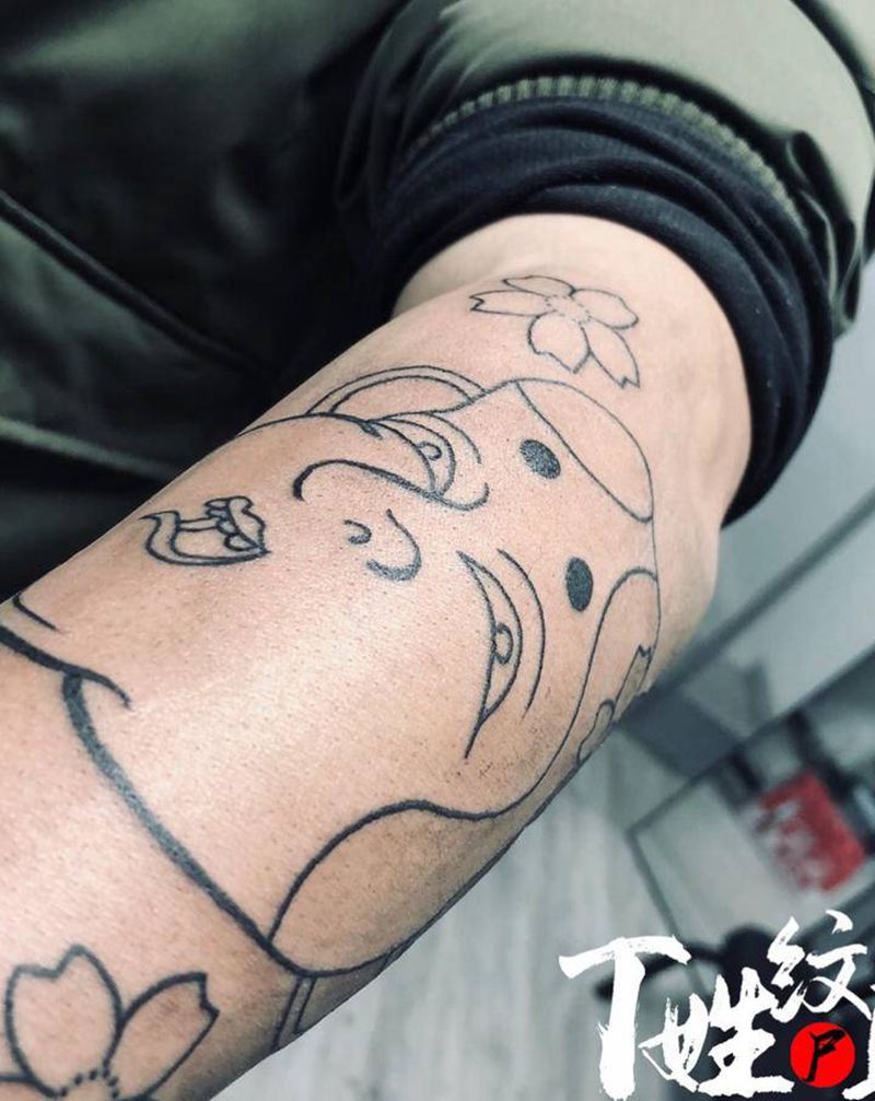 传统线/未完成纹身图片_手臂老传统纹身图案