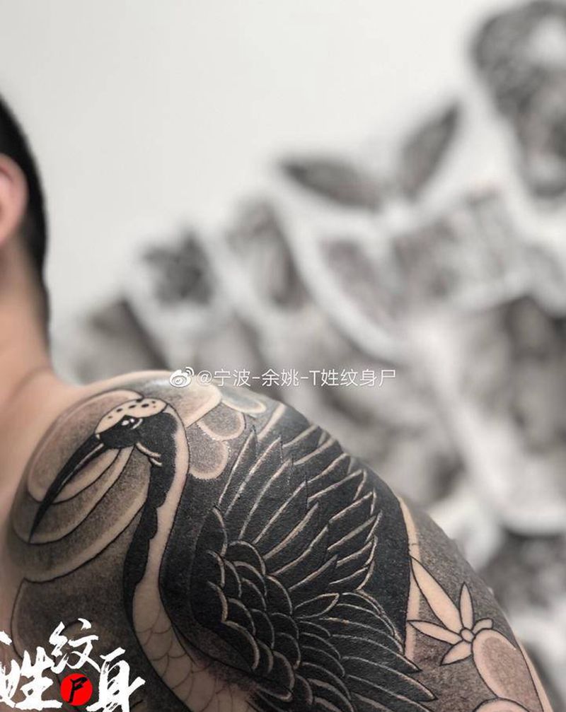 鹤/遮盖未完成纹身图片_老传统纹身图案
