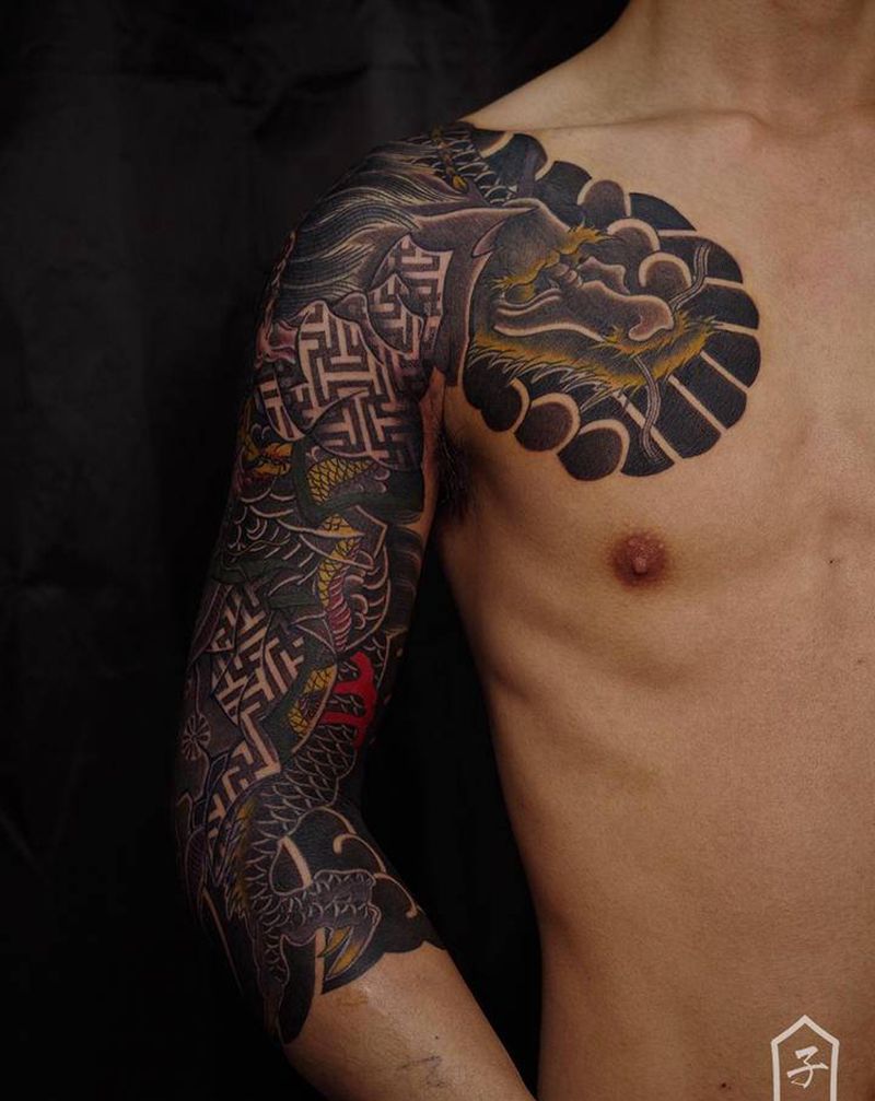 【入云龙公孙胜】纹身图片_手臂手部老传统龙水浒传公孙胜纹身图案