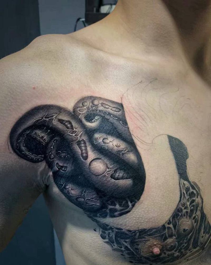 暗黑羊头纹身图片_胸部纹身图案