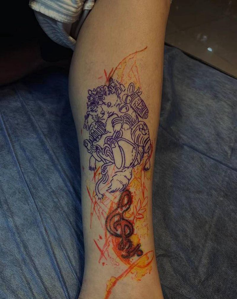 猫纹身图片_腿部纹身图案