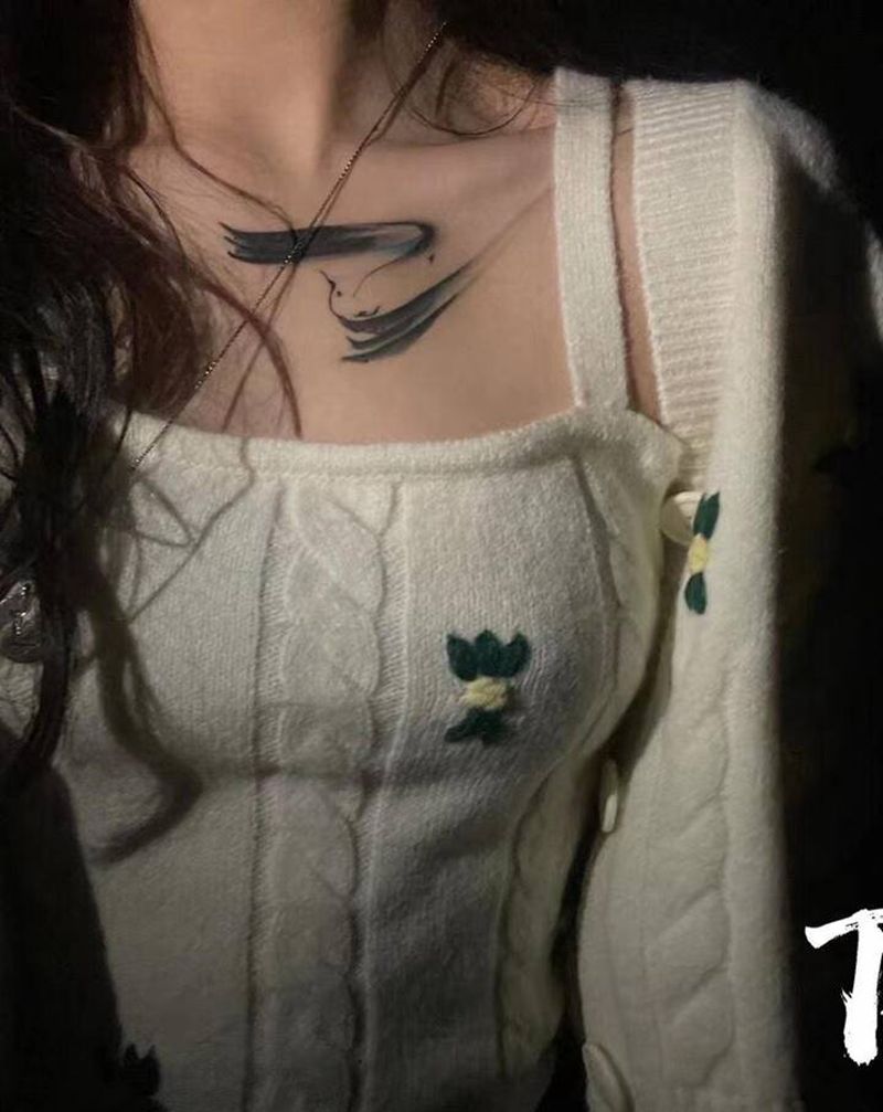 遮盖反馈图/纹身图片_胸部水墨纹身图案