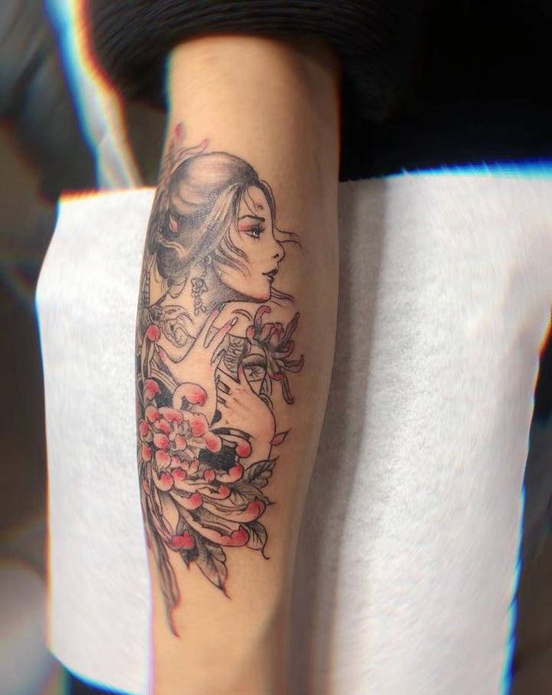 艺伎纹身图片_手臂新传统纹身图案