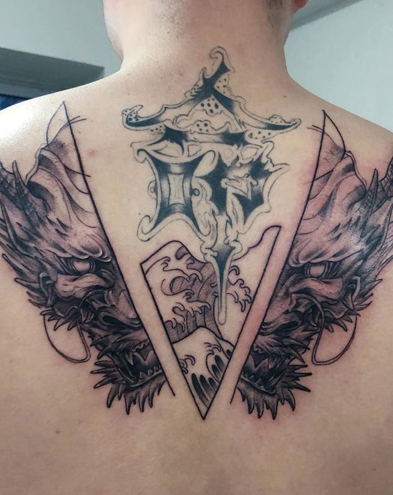 龙纹身图片_背部新传统纹身图案