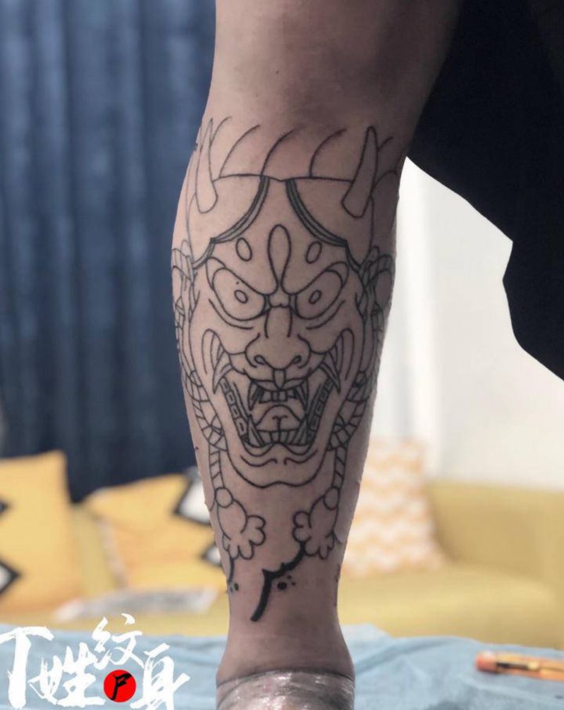 老传统线/未完成❎纹身图片_腿部老传统纹身图案